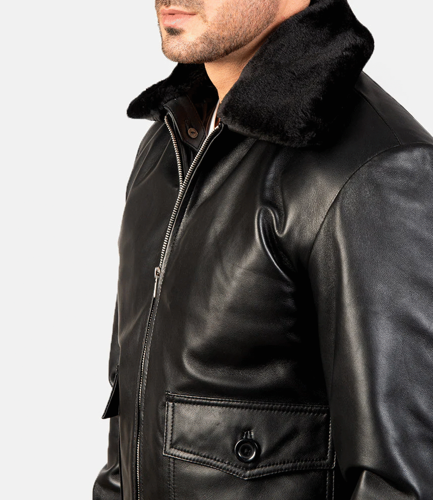 Airin G-1 Black Leather Bomber Jacket