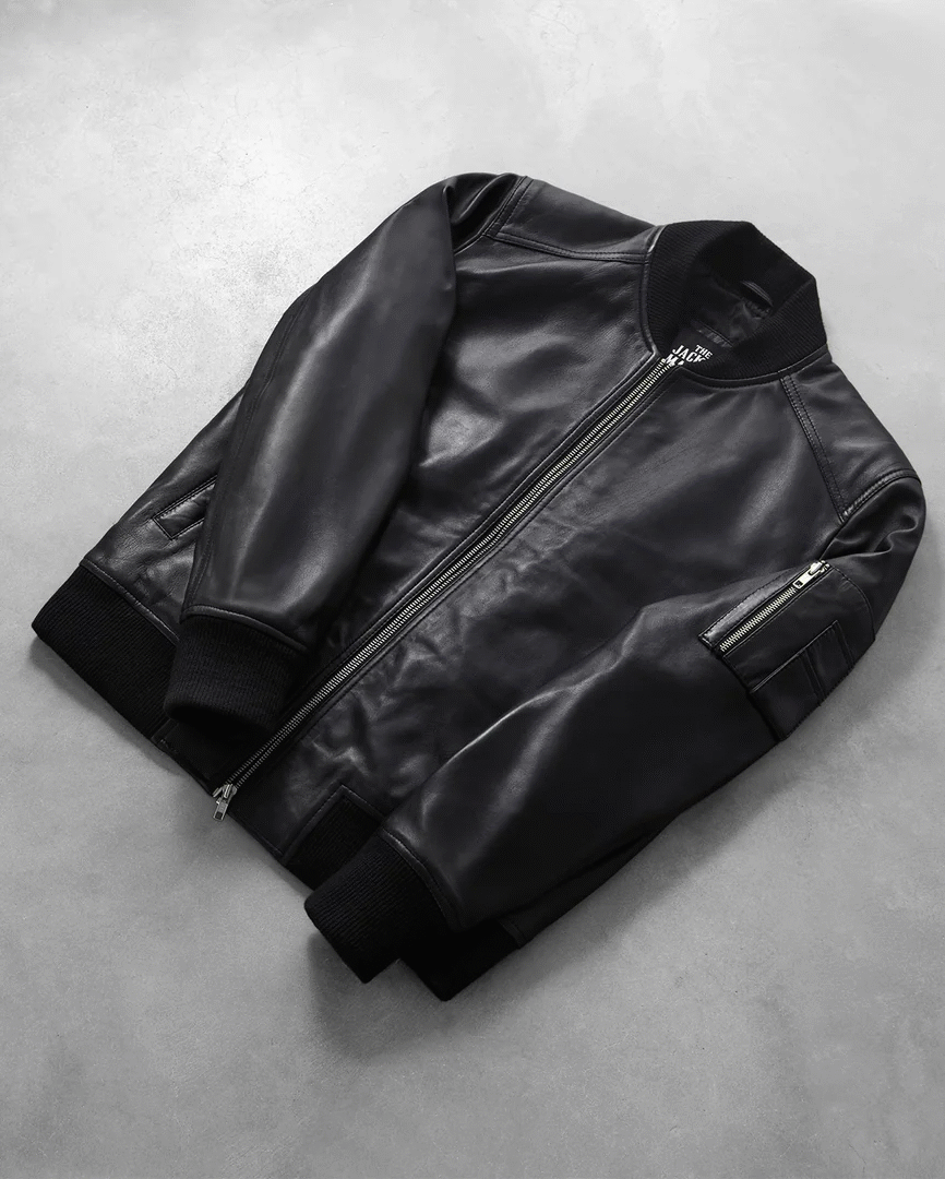 Bomia Ma-1 Black Leather Bomber Jacket