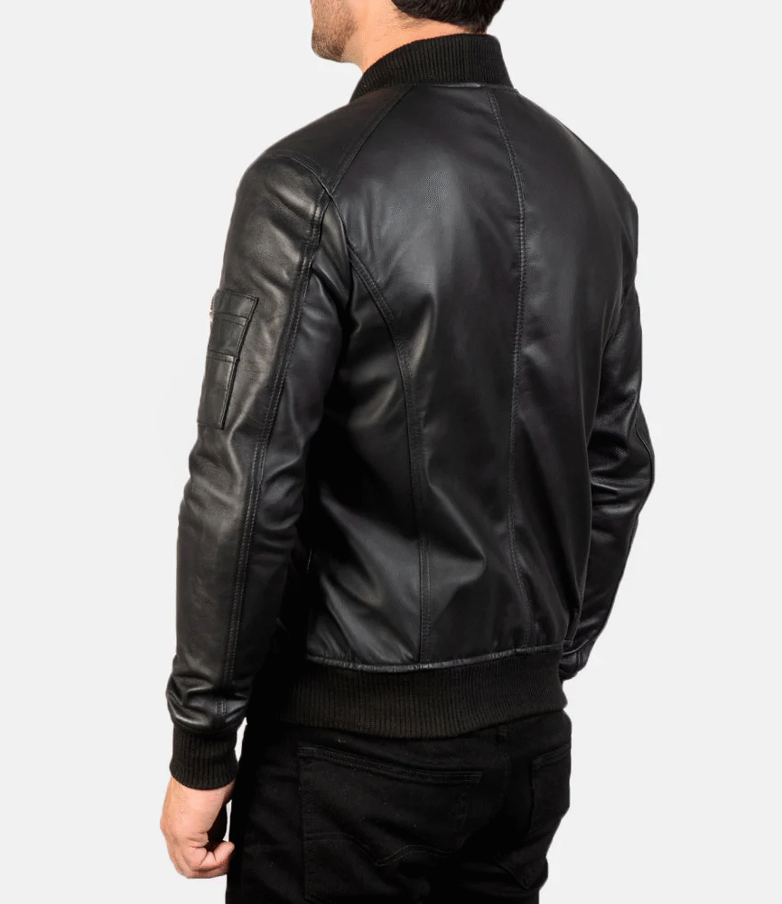Bomia Ma-1 Black Leather Bomber Jacket