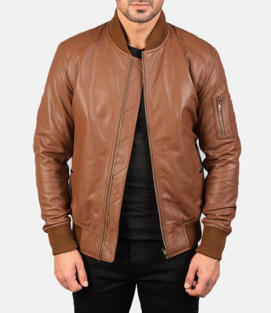 Bomia Ma-1 Brown Leather Bomber Jacket