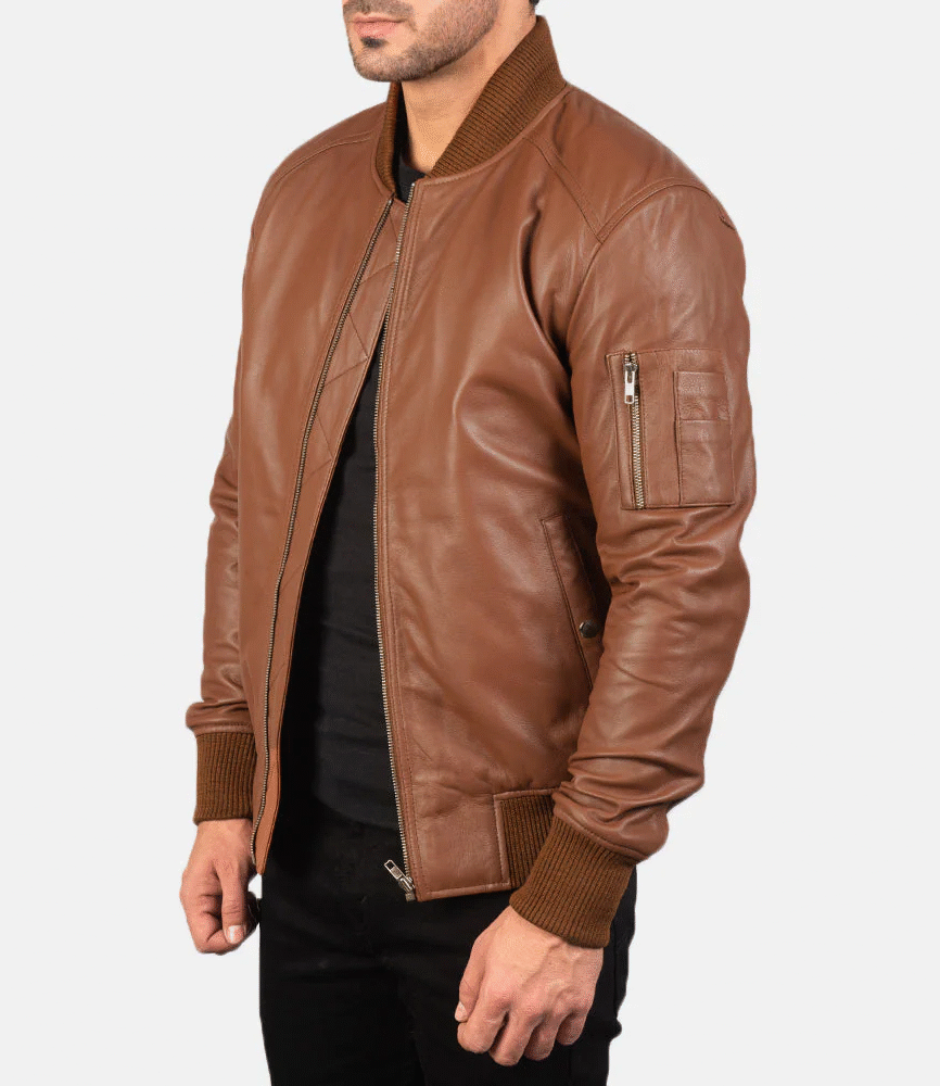 Bomia Ma-1 Brown Leather Bomber Jacket