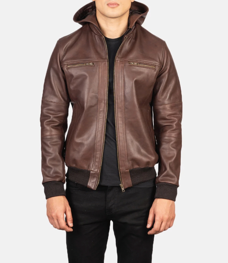 Bouncer Biz Brown Leather Bomber Jacket