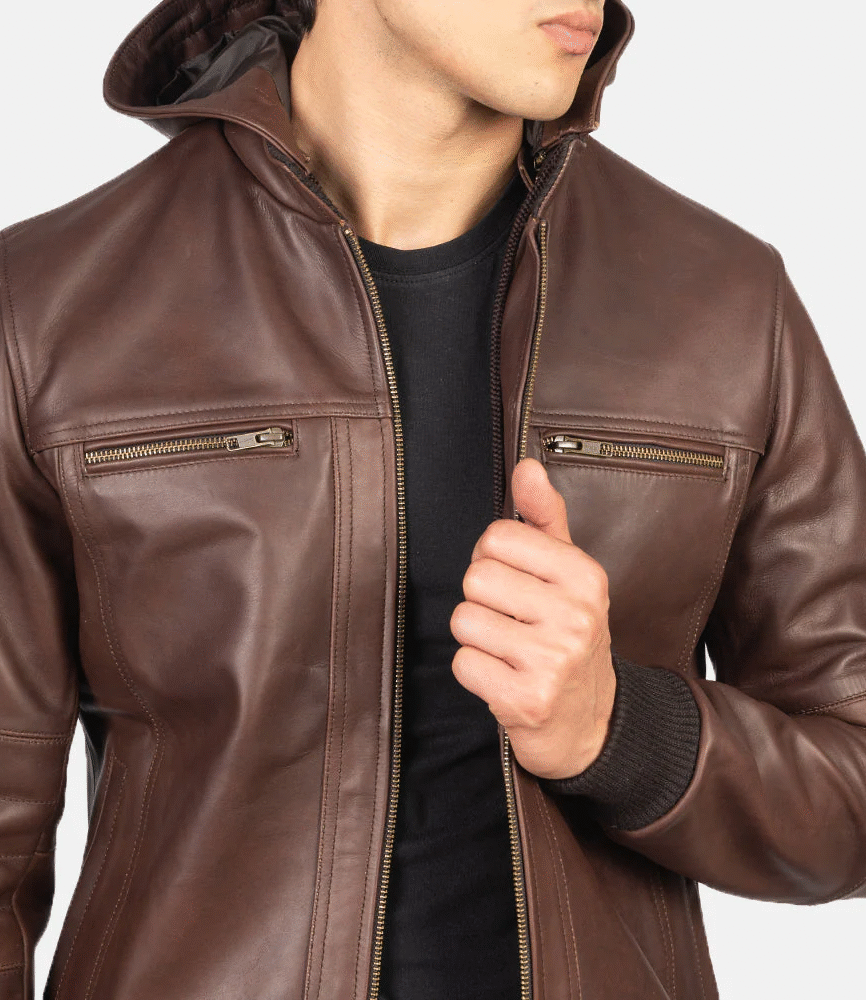 Bouncer Biz Brown Leather Bomber Jacket