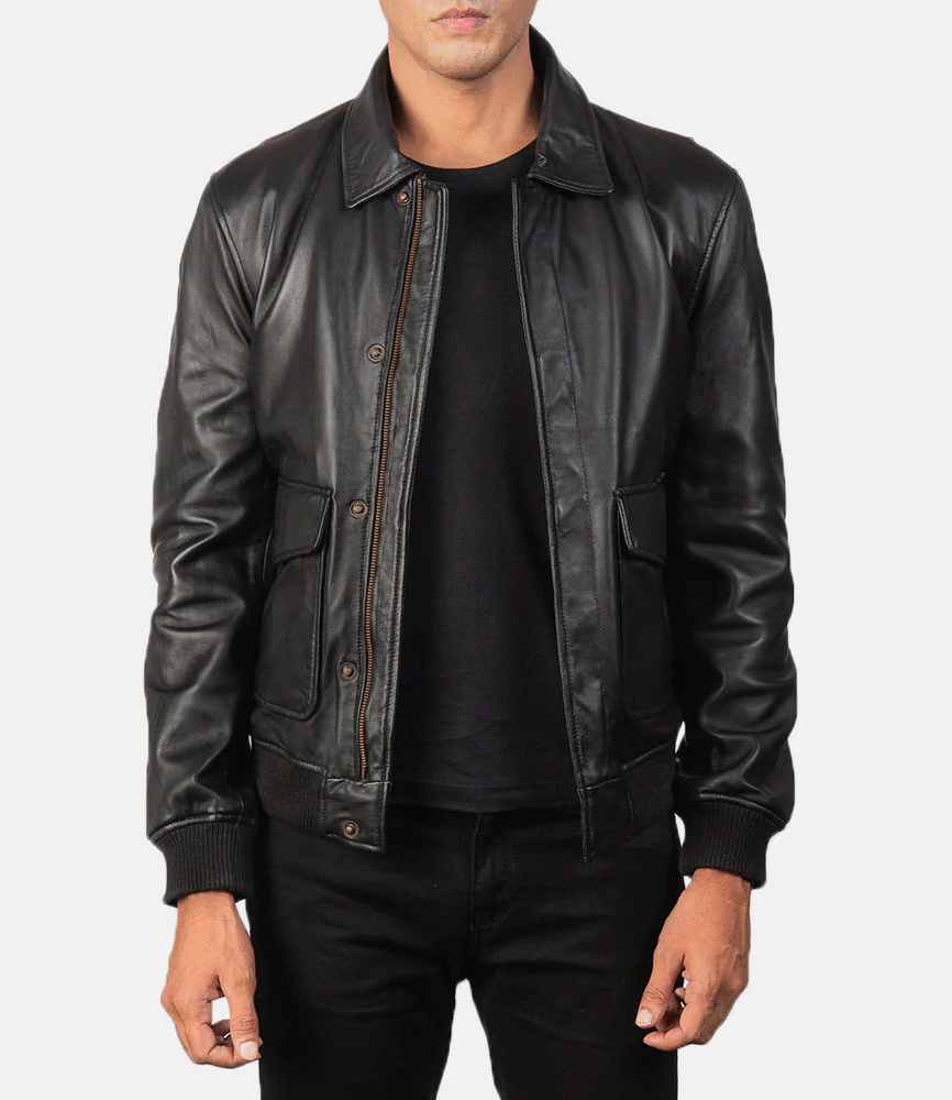 Coffmen Black A2 Leather Bomber Jacket
