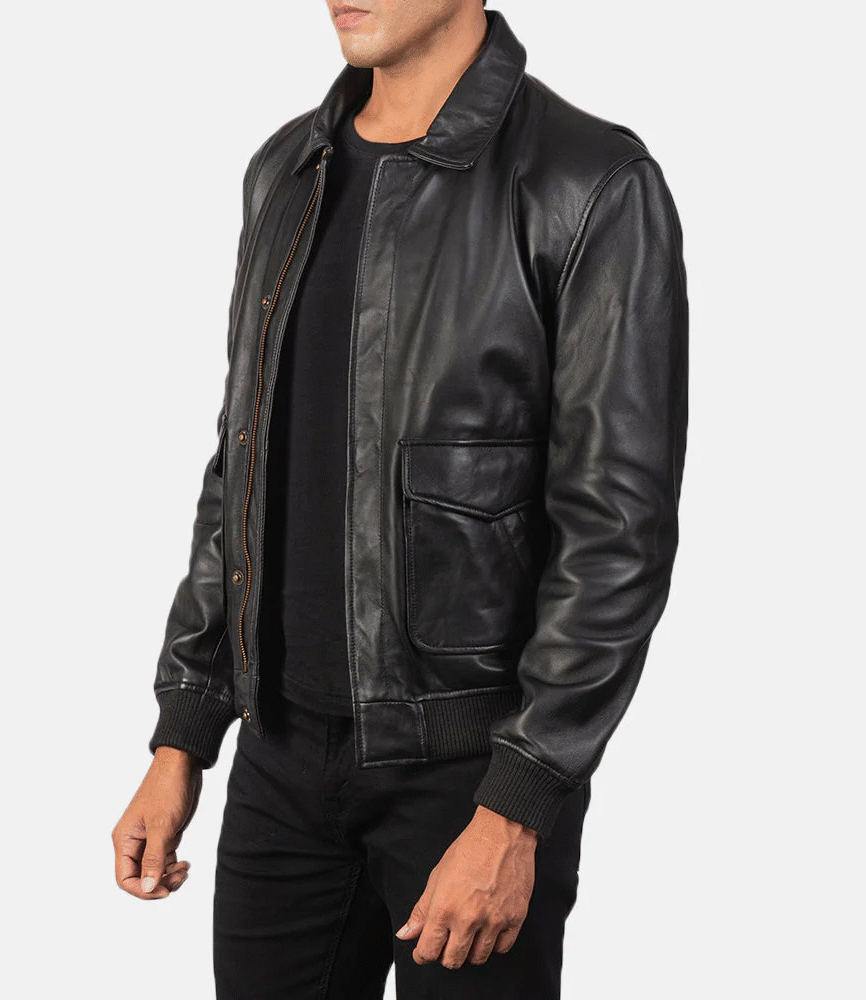 Coffmen Black A2 Leather Bomber Jacket