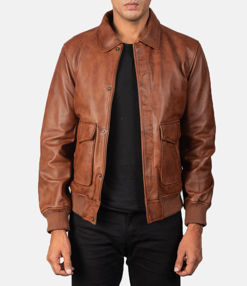Coffmen Brown A2 Leather Bomber Jacket