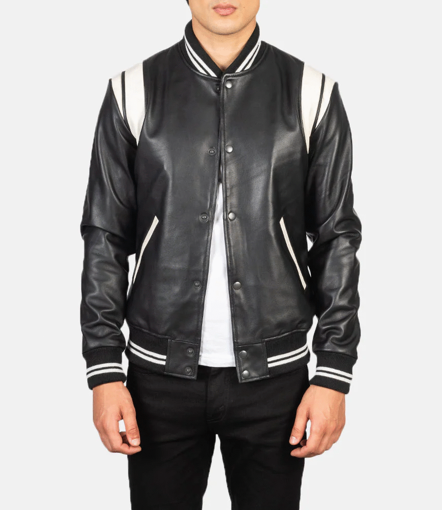 Dantee Black Leather Varsity Jacket