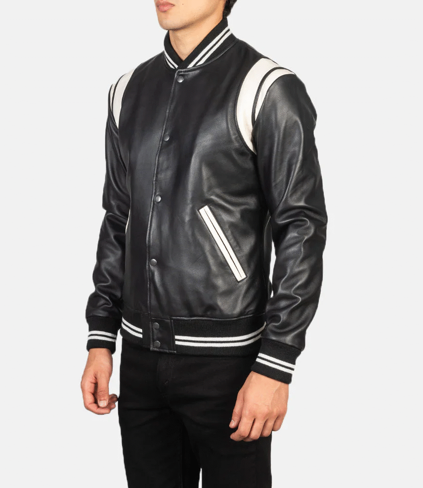 Dantee Black Leather Varsity Jacket