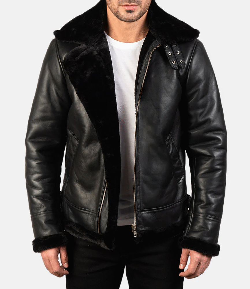 Francis B-3 Black Leather Bomber Jacket