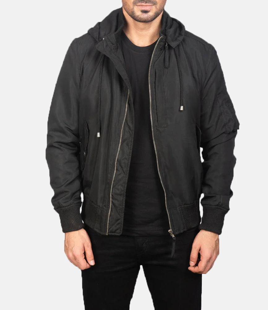 Hanklin Ma-1 Black Hooded Bomber Jacket
