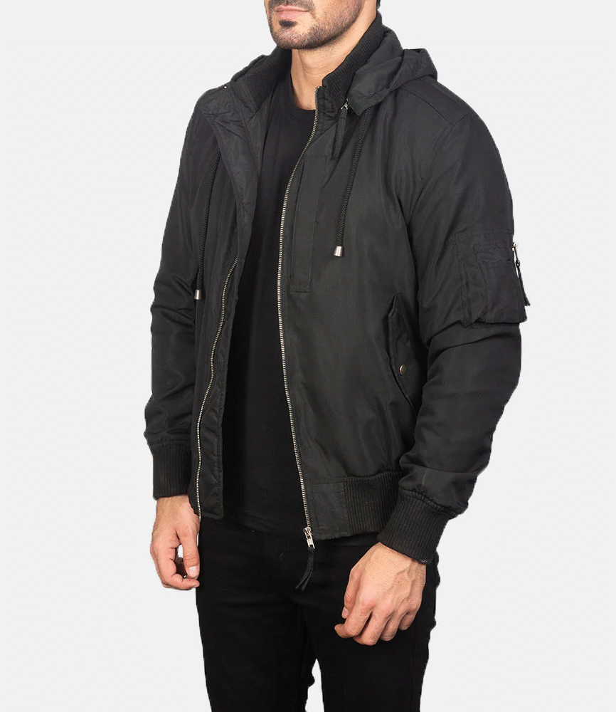 Hanklin Ma-1 Black Hooded Bomber Jacket