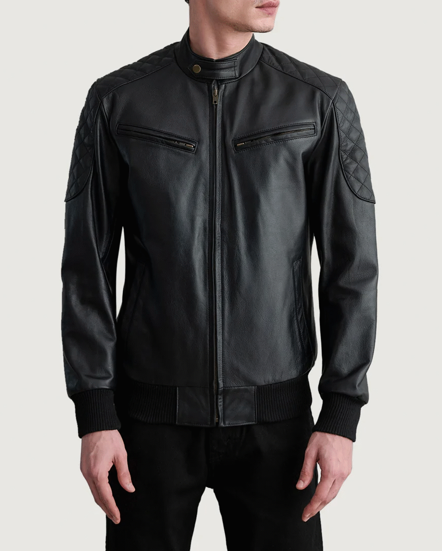 Sven Black Leather Bomber Jacket